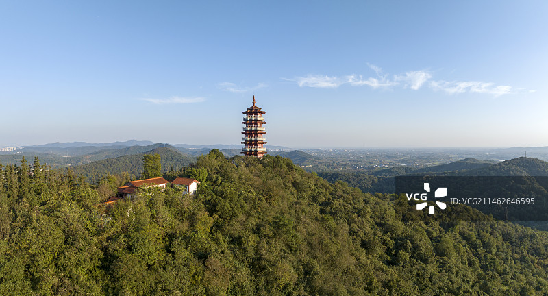 航拍襄阳古隆中风景区隆中山腾龙阁景点旅游风光图片素材