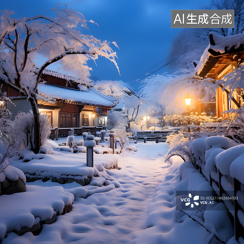 【AI数字艺术】雪地上的房屋图片素材
