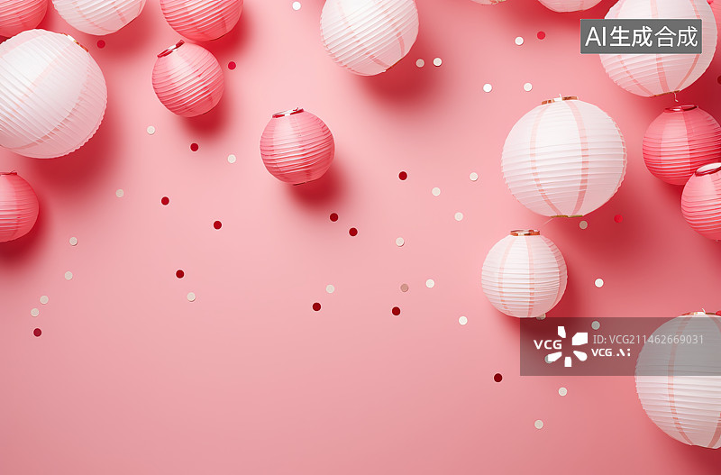 【AI数字艺术】粉红色背景上圣诞饰品的高角度视图图片素材