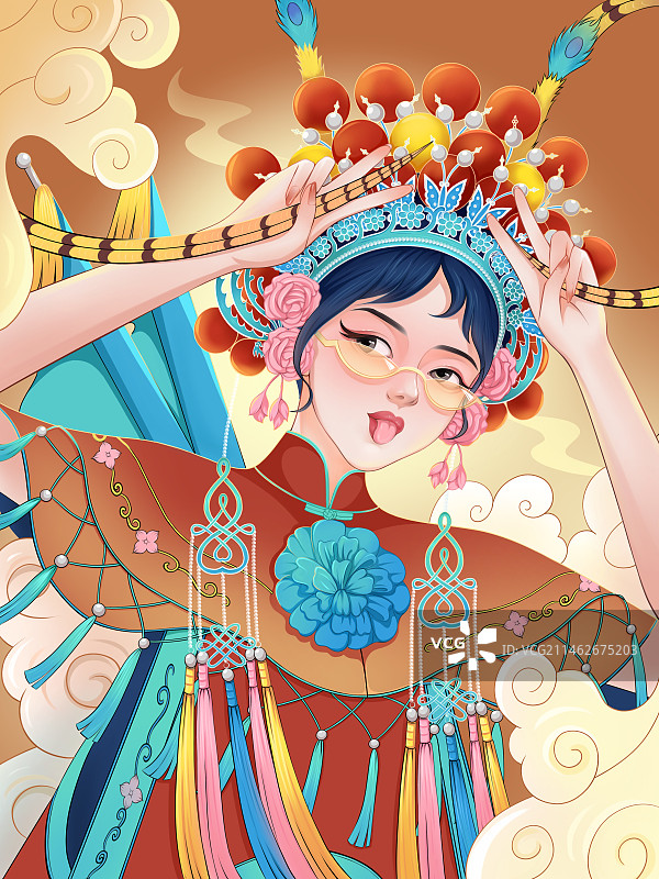 国潮京剧人物插画图片素材