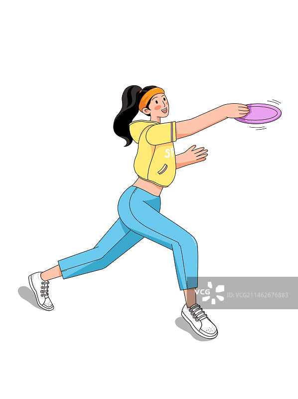 扁平风人物飞盘运动图片素材