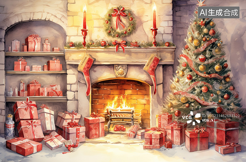 【AI数字艺术】圣诞装饰和礼物图片素材