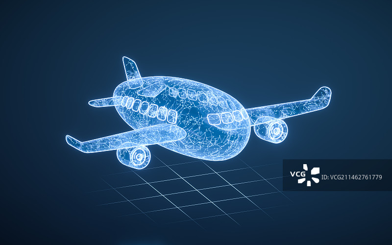 蓝色科技感结构飞机3D渲染图片素材