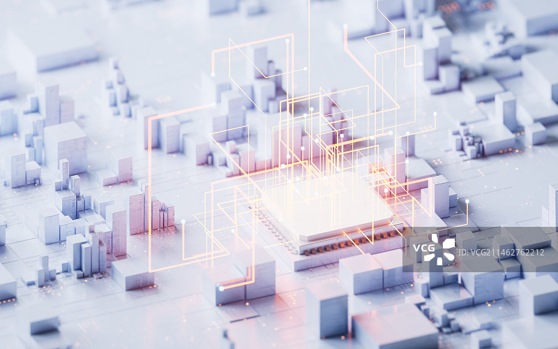 科技感电路与芯片3D渲染图片素材