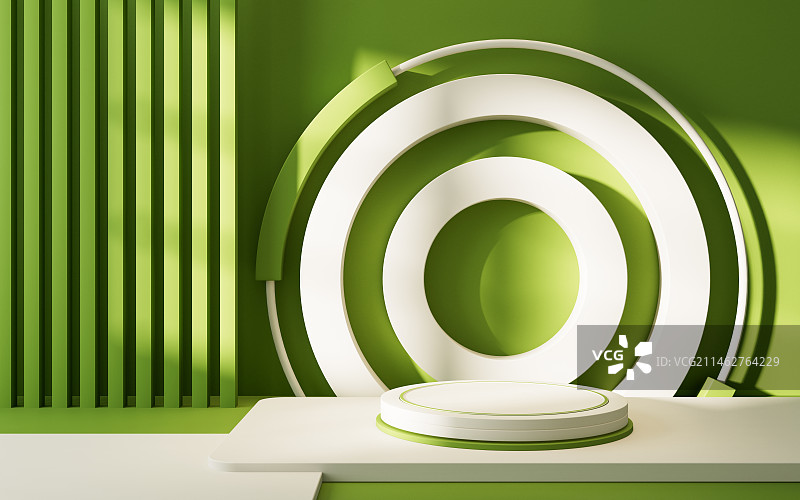 创意室内几何体与展示台3D渲染图片素材