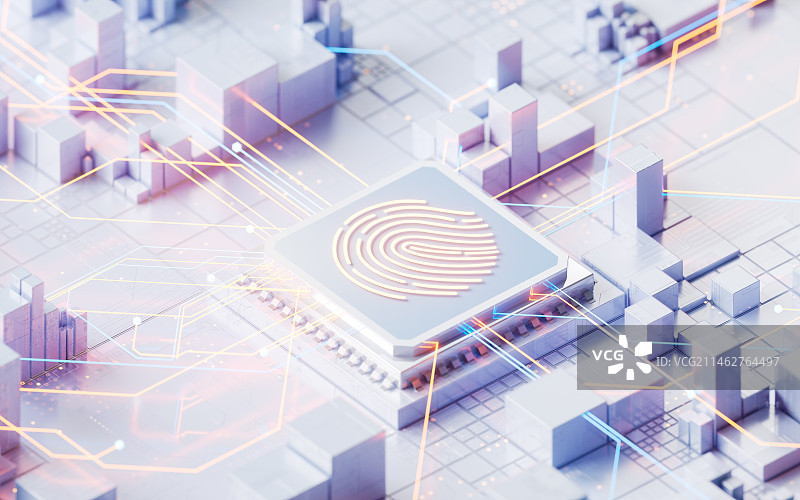 生物指纹识别概念3D渲染图片素材