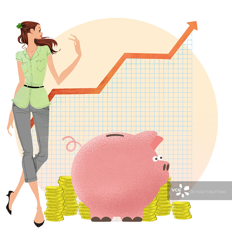 美女积极家庭理财，节约赚钱插画图片素材