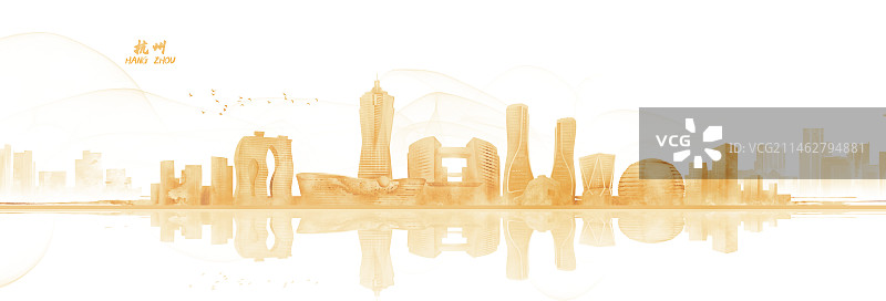 金色杭州城市地标建筑杭州图片素材