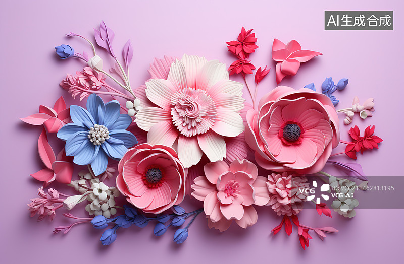 【AI数字艺术】正上方粉红色背景上的花朵图片素材