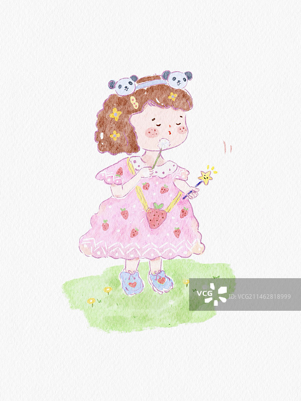 吹蒲公英拿魔法棒的小女孩图片素材