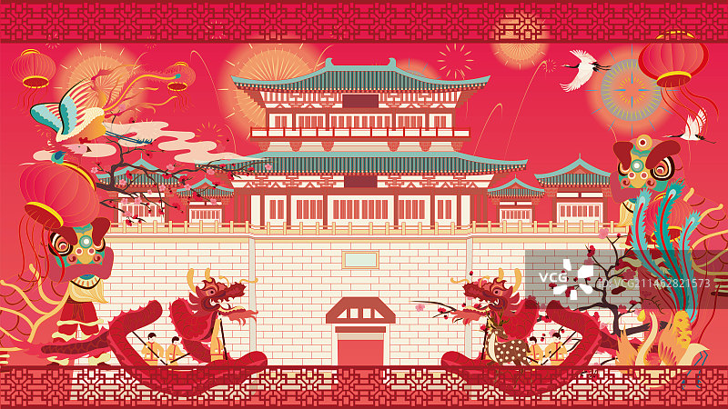 国风地标系列—国潮风春节国庆节襄阳昭明台矢量插画图片素材