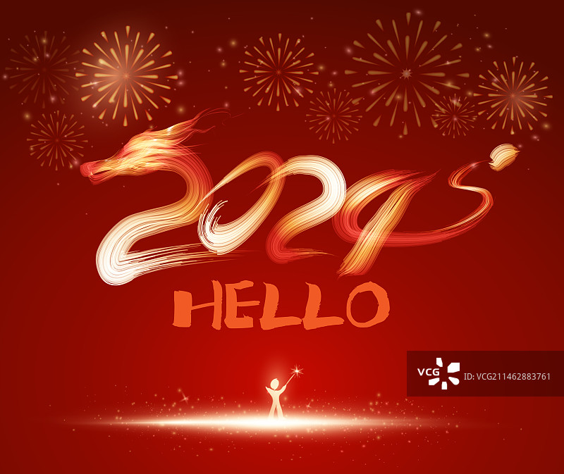 中国传统龙年儿童烟花庆典宣传海报图片素材