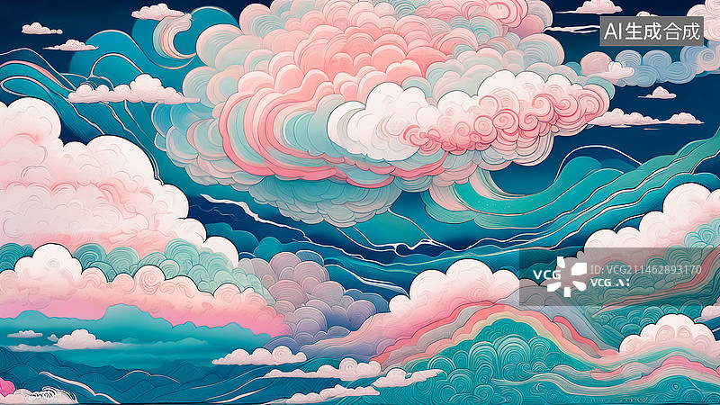 【AI数字艺术】彩色祥云图片素材