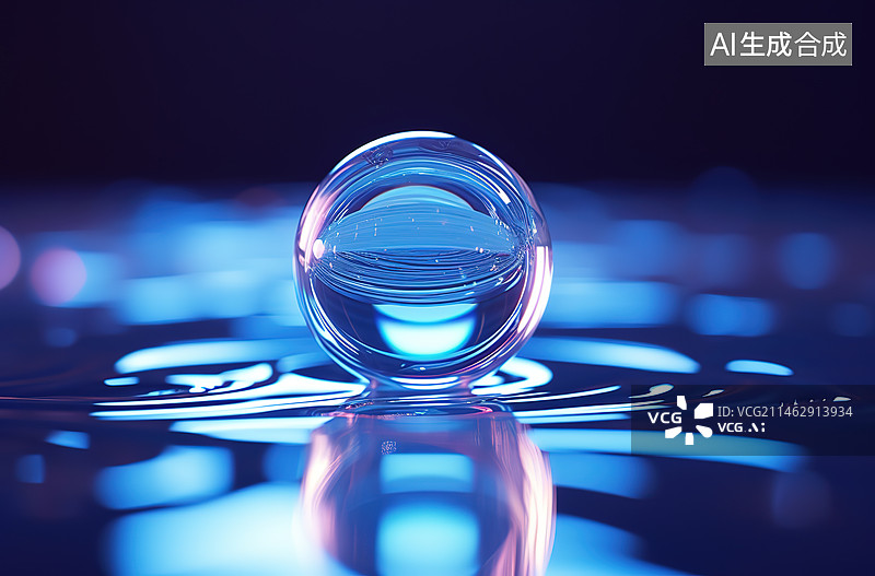 【AI数字艺术】黑色背景上的水晶球特写镜头图片素材