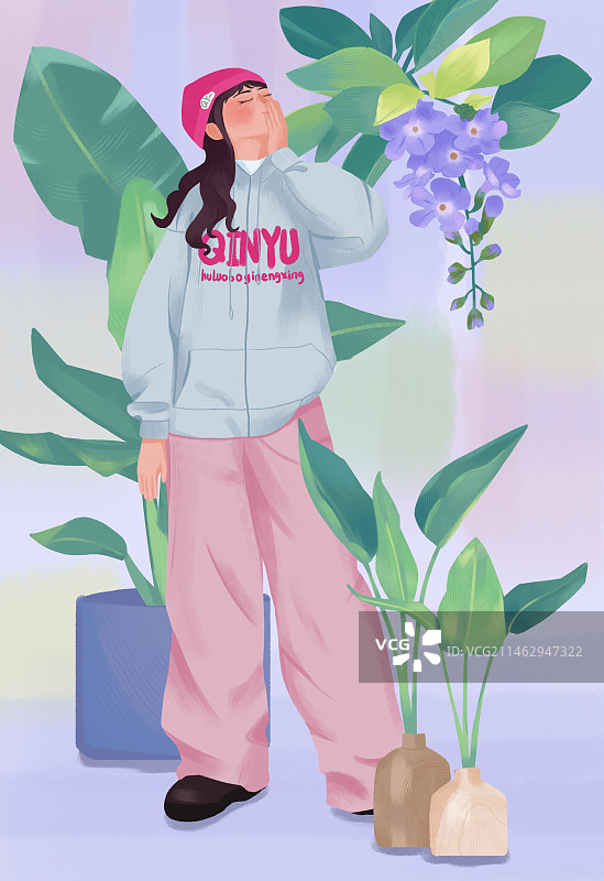 植物与美少女图片素材