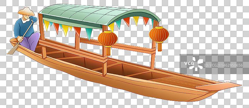 游船元素  撑船的渔夫人物图片素材