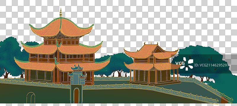 岳阳地标建筑岳阳楼  国潮风城市地标建筑插画图片素材