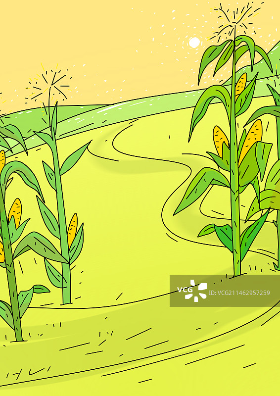 秋天玉米创意设计想象力简笔风景插画背景图片素材