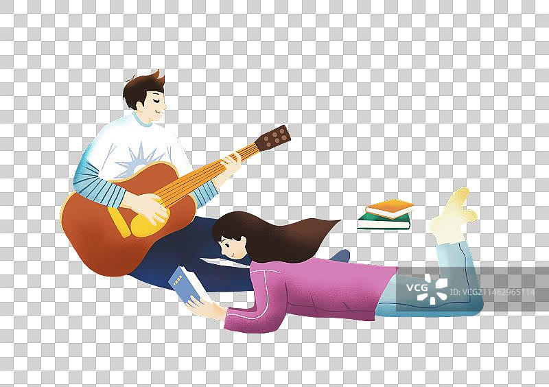 运动跑步遛狗男人女人弹吉他看书坐着草地公园休闲生活年轻人插画元素图片素材