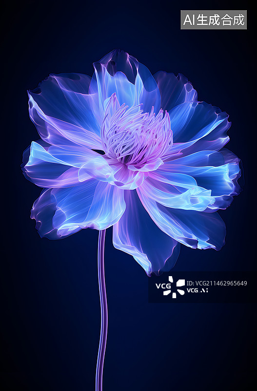 【AI数字艺术】蓝紫色荧光透明花朵抽象背景图片素材