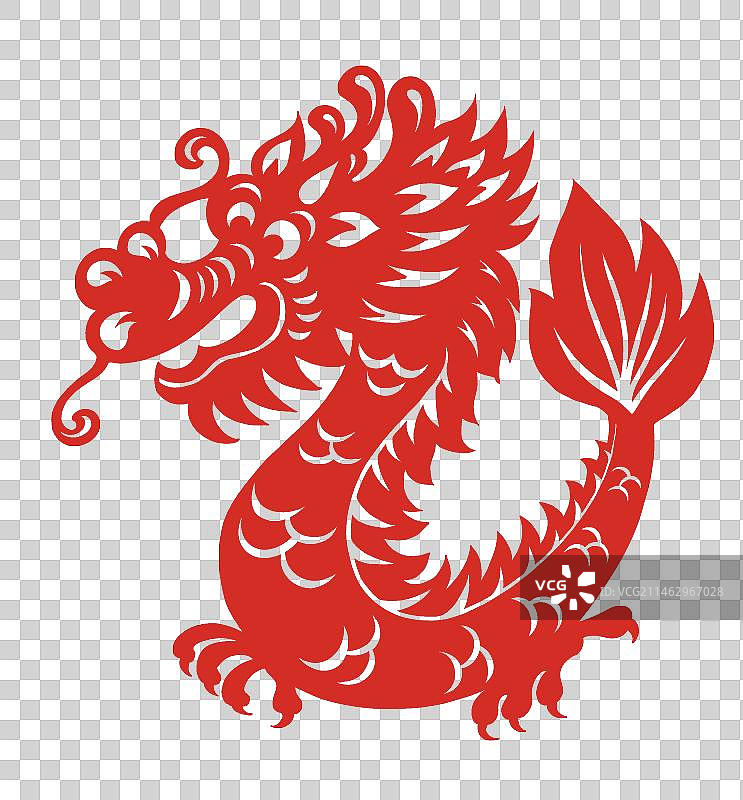 卡通剪纸图片红色龙生肖龙年传统插画矢量图免扣元素图片素材
