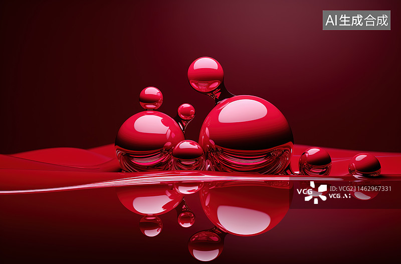 【AI数字艺术】红色背景下的水的特写镜头图片素材