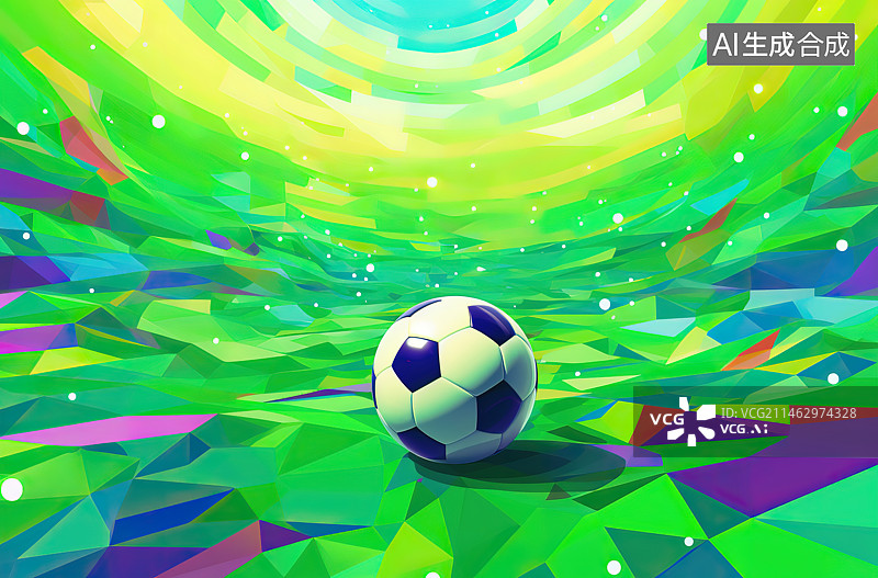 【AI数字艺术】绿色背景下的足球特写镜头图片素材