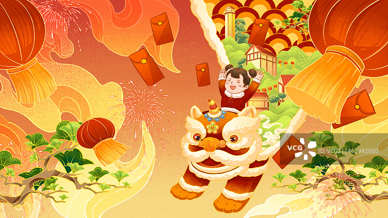 春节喜庆热闹创意插画图片素材