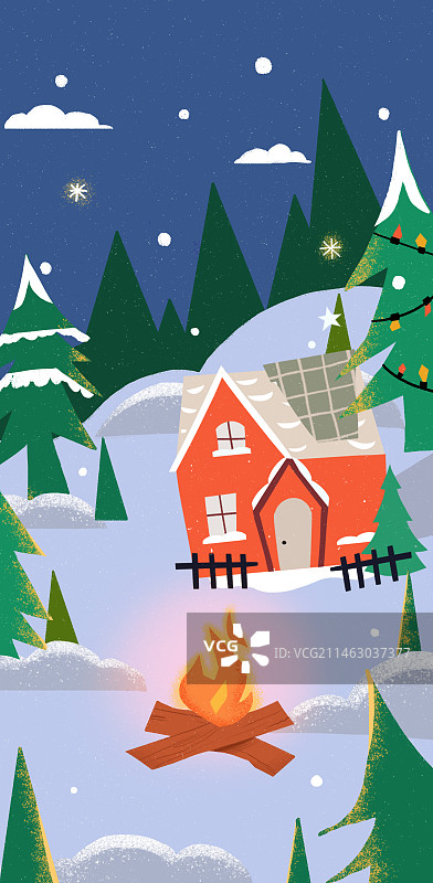 圣诞雪地小屋插画图片素材