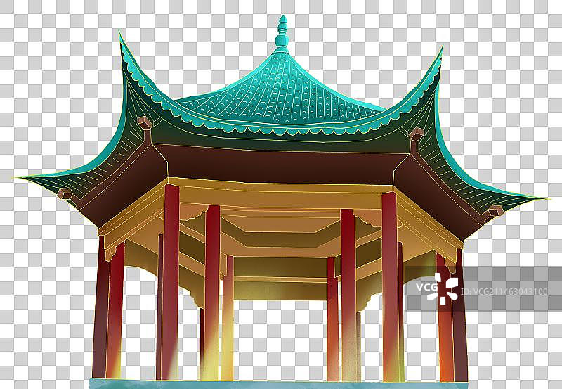 长沙地标建筑岳麓山风景名胜区 麓山书院凉亭 中国风插画图片素材