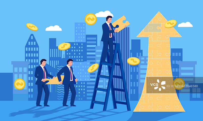 团队协作搭建上升箭头拼图图片素材