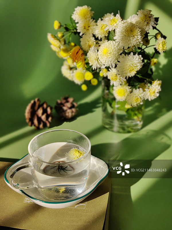 桌上菊花与菊花茶图片素材