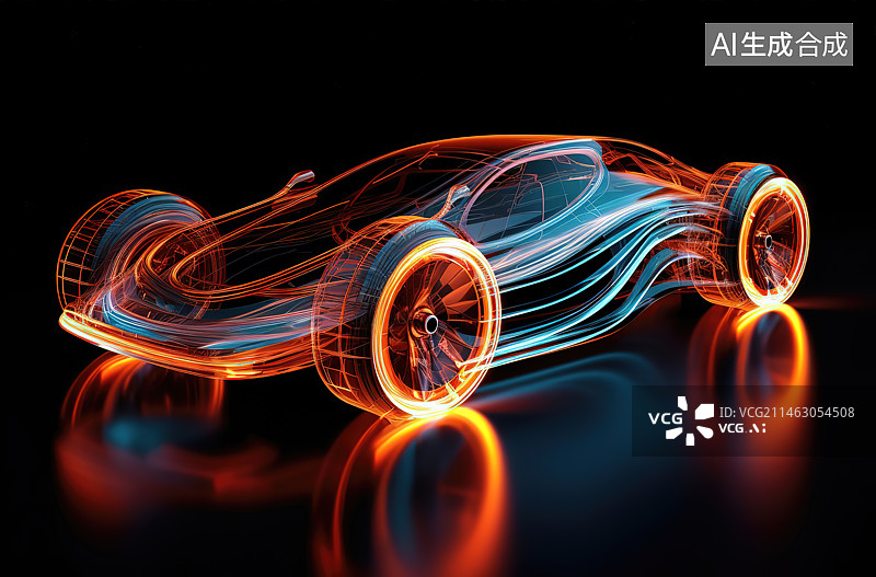 【AI数字艺术】黑色背景下彩色灯光轨迹的特写镜头图片素材