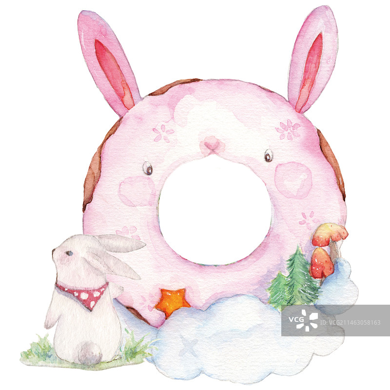 可爱的兔子卡通粉色家园环形装饰的特写镜头图片素材