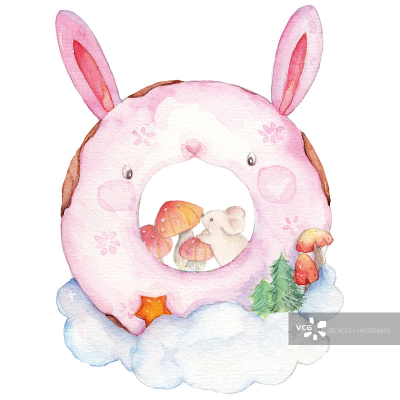 快乐的小兔子和小老鼠王国童话梦幻空间移动城堡插画图片素材