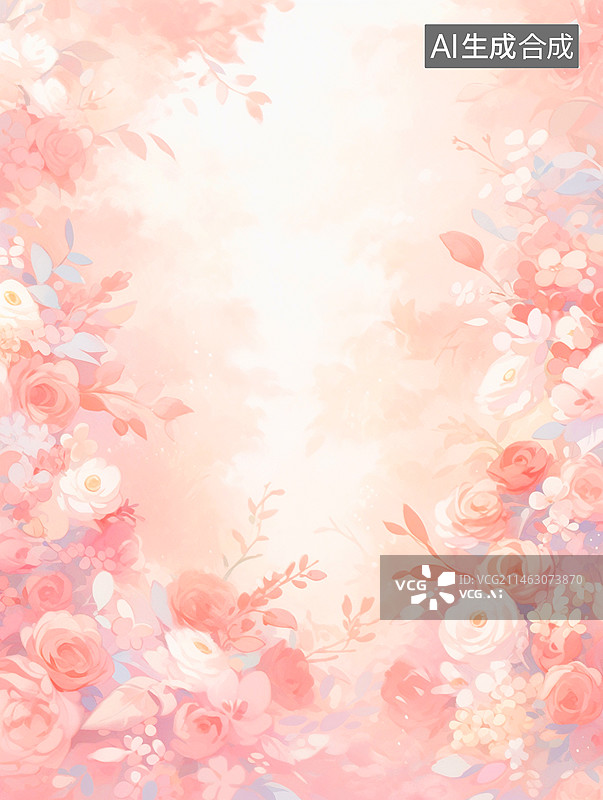 【AI数字艺术】水彩风格粉色花朵大面积留白插画背景图图片素材