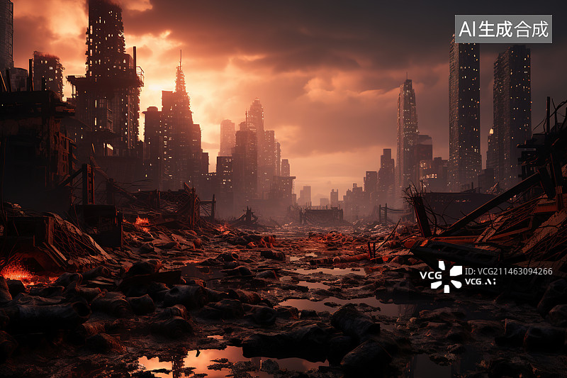 【AI数字艺术】世界末日战争废墟图片素材