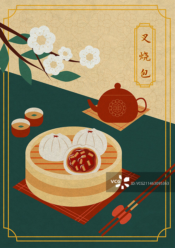 广式早茶叉烧包图片素材