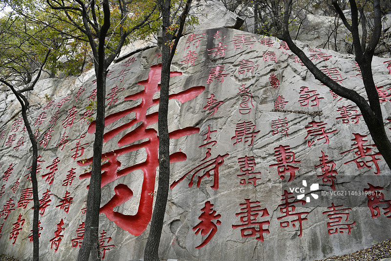 山东临沂蒙山百寿摩崖石刻图片素材