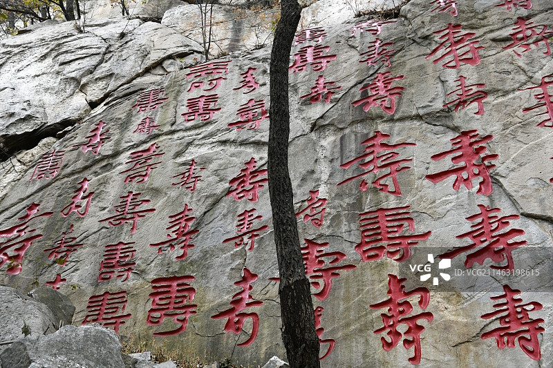 山东临沂蒙山百寿摩崖石刻图片素材