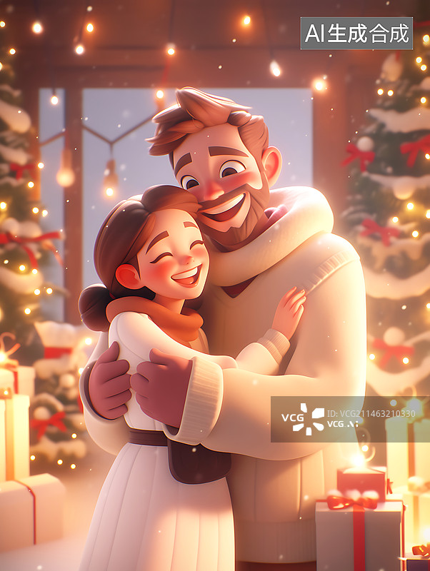 【AI数字艺术】圣诞节夜晚一对情侣在家庆祝节日图片素材