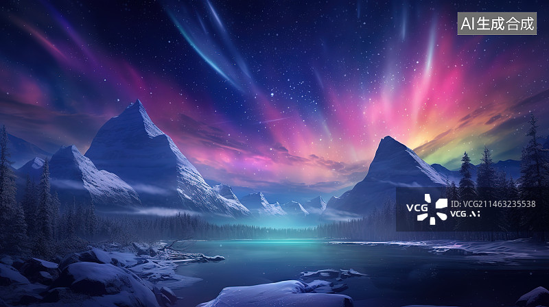 【AI数字艺术】夜幕下白雪皑皑的群山景色图片素材