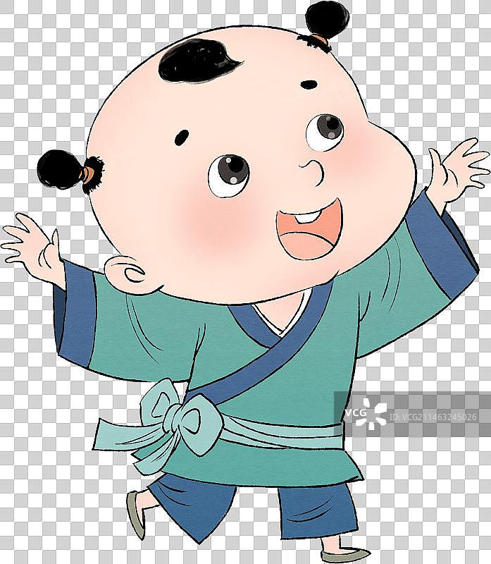 奔跑的古代服装卡通儿童人物元素图片素材