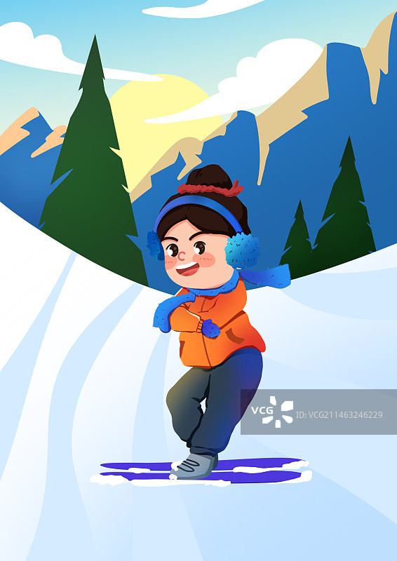 冬日冰雪季滑雪季卡通手绘图片素材
