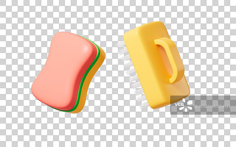 卡通海绵与刷子3D渲染图片素材