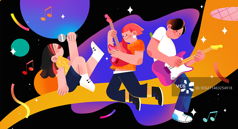 横屏插画_音乐时空图片素材