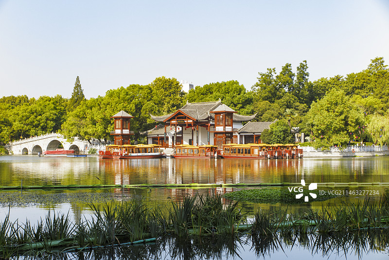 中国南京秦淮河畔白鹭洲公园，白鹭洲，浣梦桥，二水桥，鹫峰寺，秦淮女子教坊图片素材