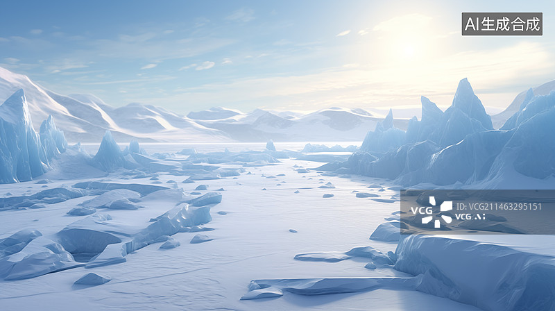 【AI数字艺术】一望无际的北极冰川和冰面图片素材