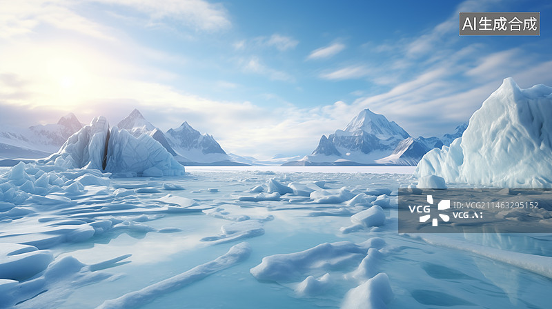 【AI数字艺术】一望无际的北极冰川和冰面图片素材