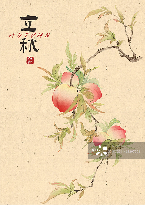 国风桃子秋天插画图片素材